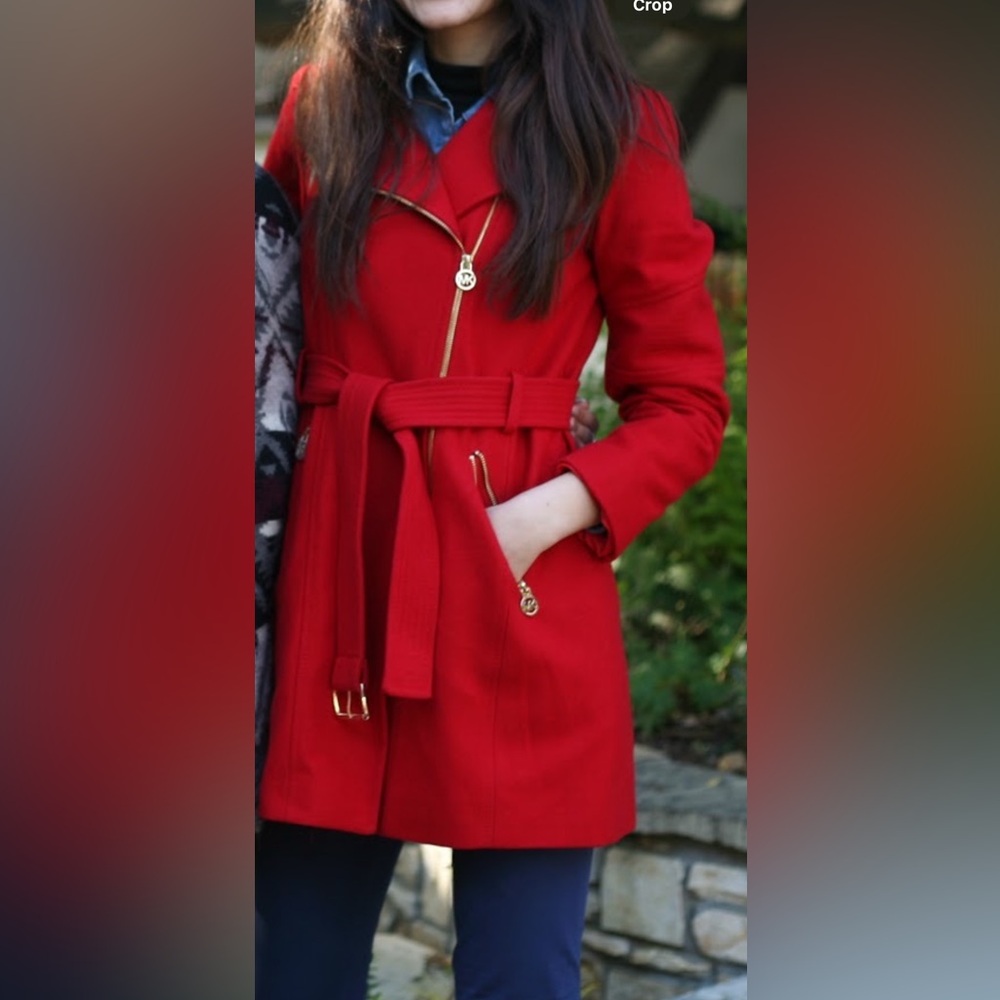 Stylish Red Belted Coat - Picture 2 of 2